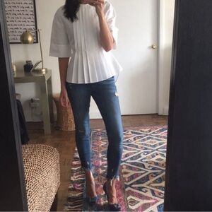 Victoria Beckham White Pleat Detail Peplum Top